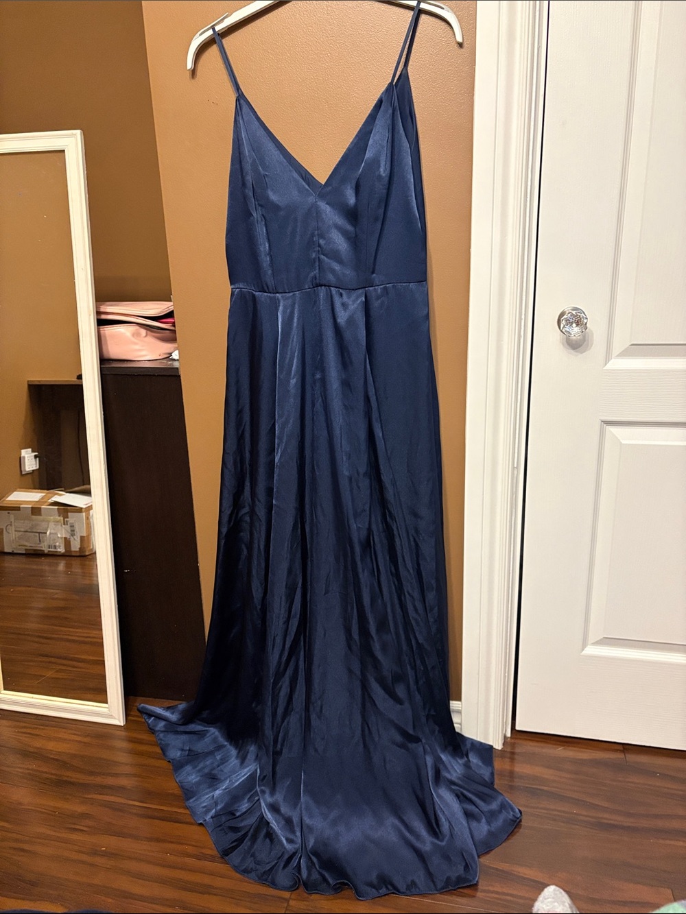 Signature Navy Blue Satin Prom Dress